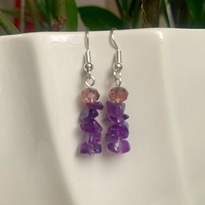 Amethyst and crystal earrings. Silver. Handmade. 4cm